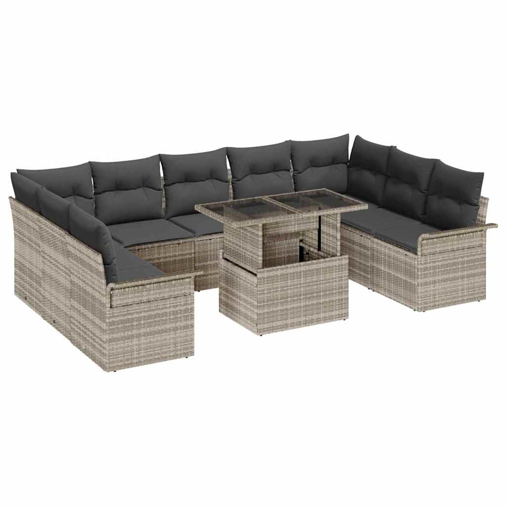 Sofa Set mit Kissen 10 pcs Hellgrau Poly-Rattan