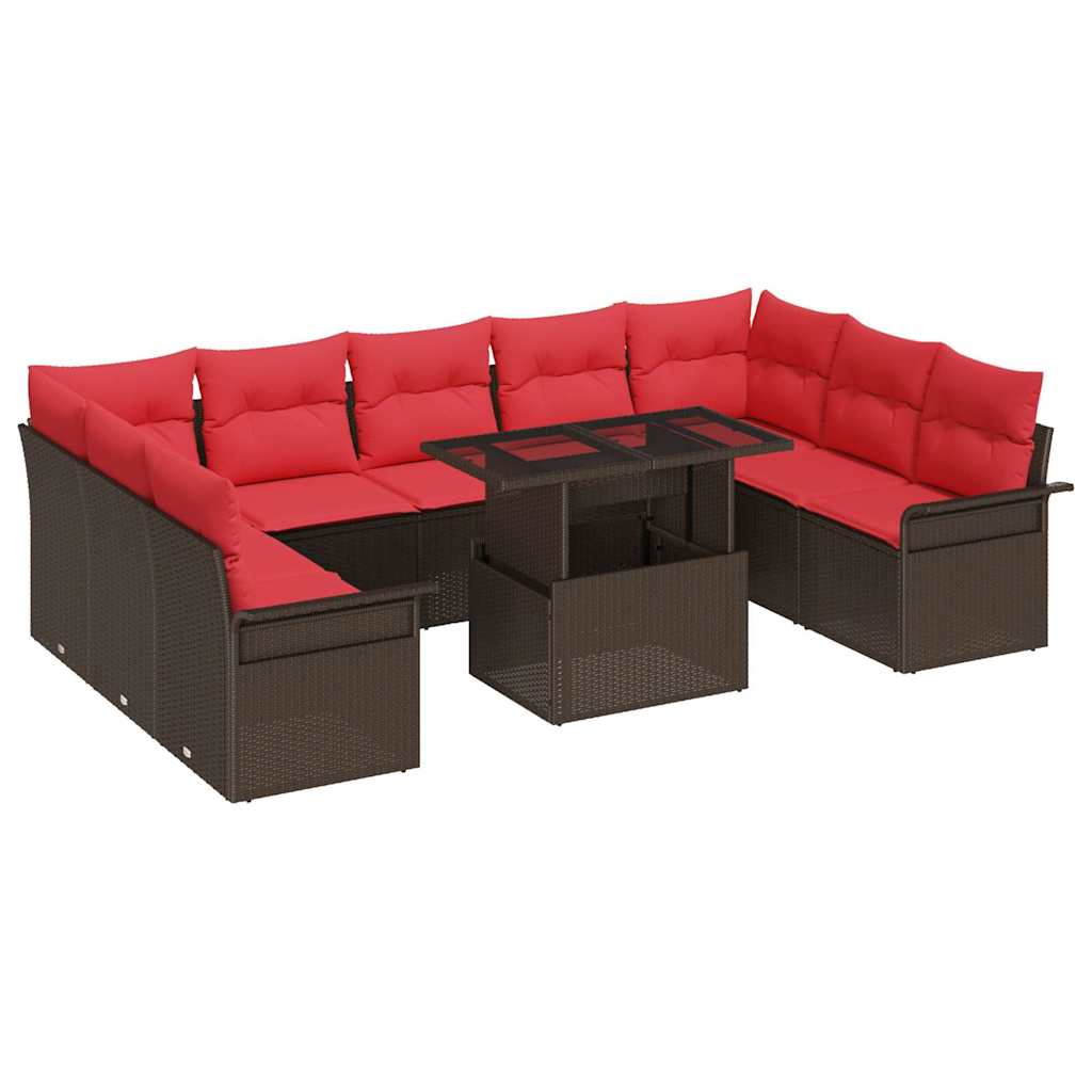 Sofa Set mit Kissen 10 pcs Braun Poly-Rattan