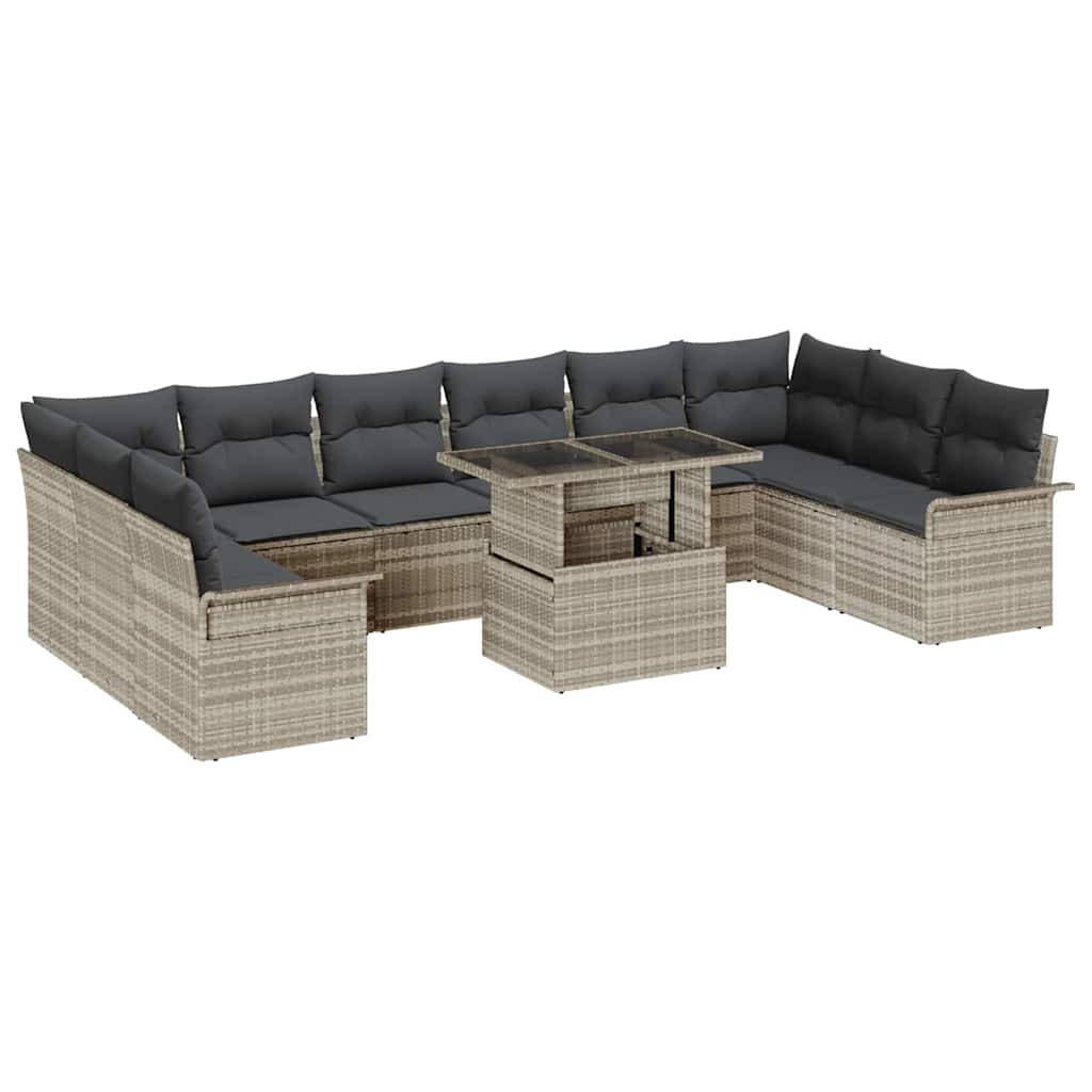 Sofa Set mit Kissen 11 pcs Hellgrau Poly-Rattan