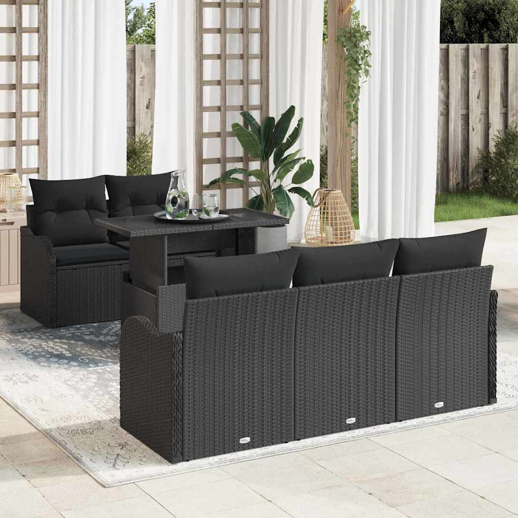 Gartensofa-set mit Kissen 6 pcs Schwarz Poly-Rattan