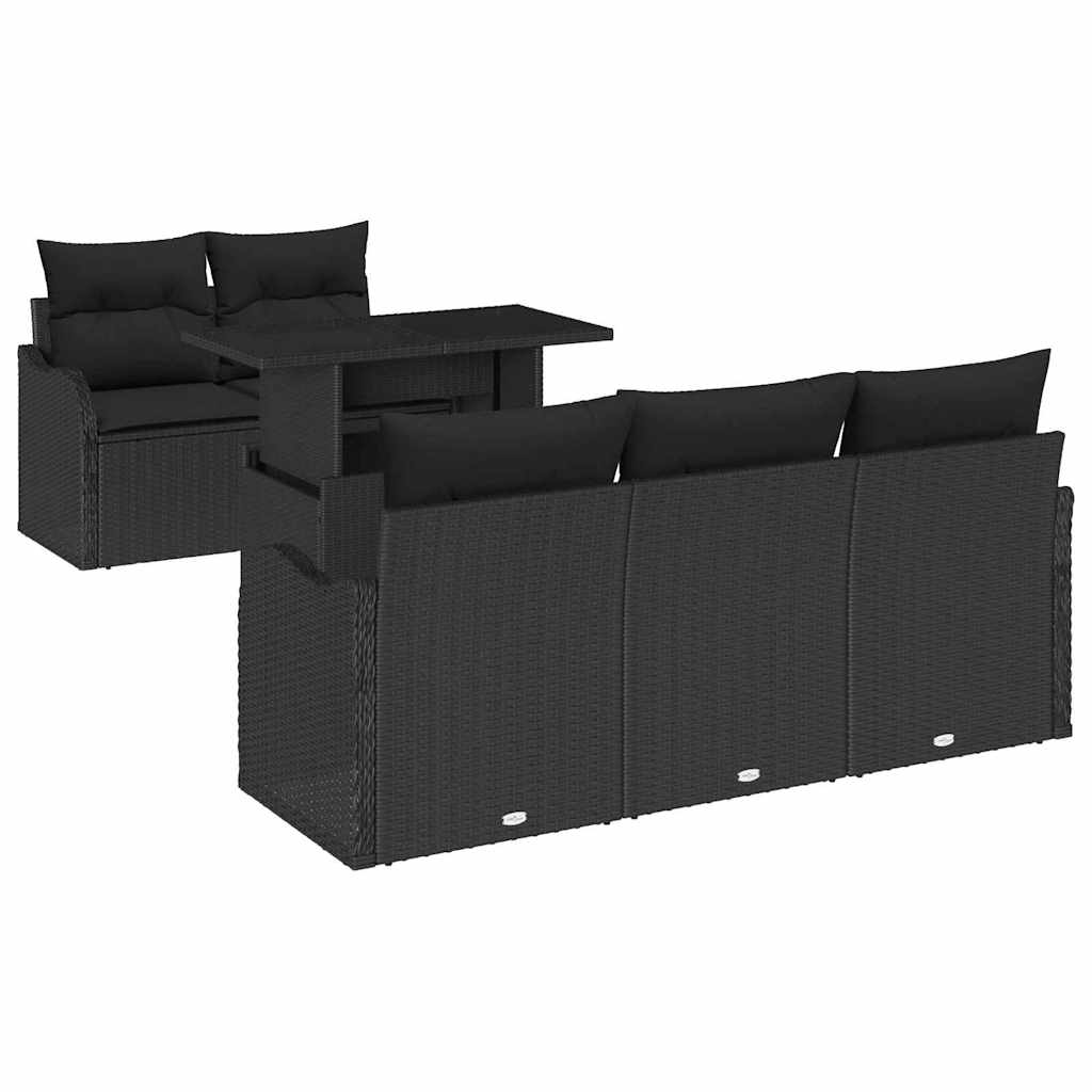 Gartensofa-set mit Kissen 6 pcs Schwarz Poly-Rattan