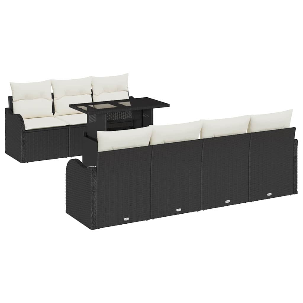 Gartensofa-set mit Kissen 8 pcs Schwarz Poly-Rattan