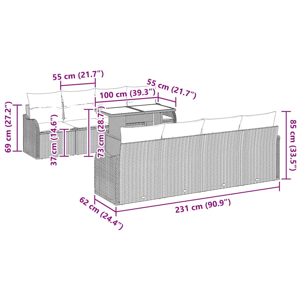 Gartensofa-set mit Kissen 7 pcs Hellgrau Poly-Rattan