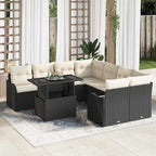 Gartensofa-set mit Kissen 9 pcs Schwarz Poly-Rattan