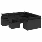 Gartensofa-set mit Kissen 9 pcs Schwarz Poly-Rattan