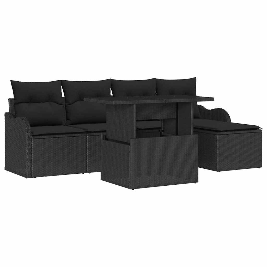 Sitzgruppe für den Outdoor mit Kissen 6 pcs Schwarz Poly Rattan