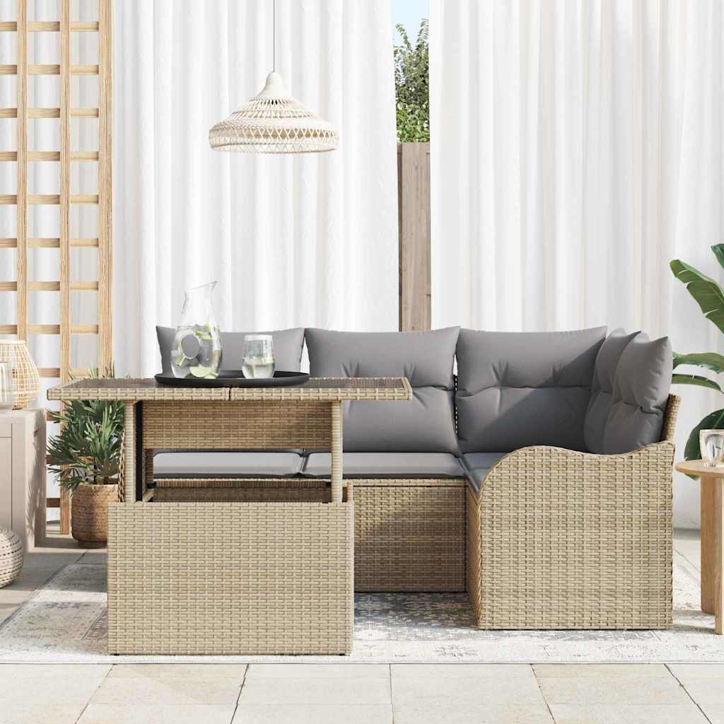 Outdoortisch-Set mit Kissen 5 pcs Beige Poly Rattan
