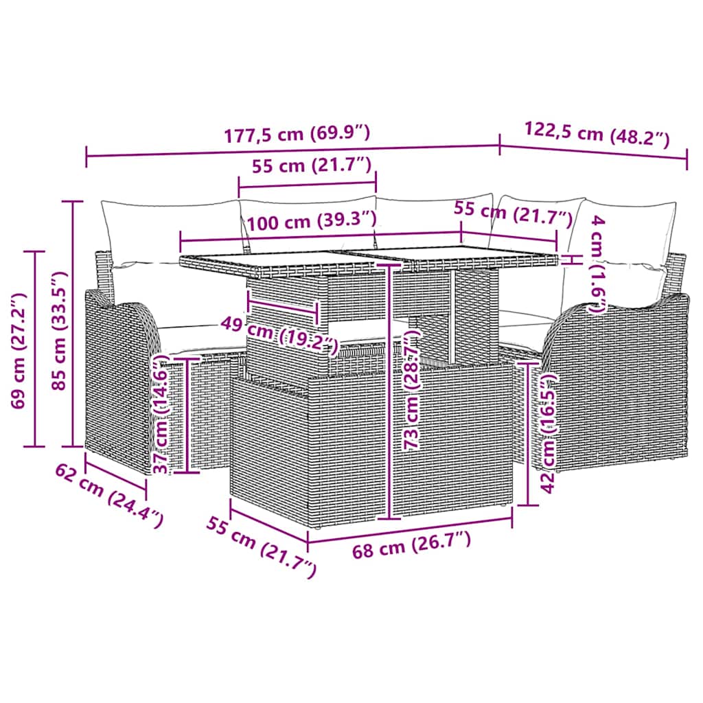 Outdoortisch-Set mit Kissen 5 pcs Beige Poly Rattan
