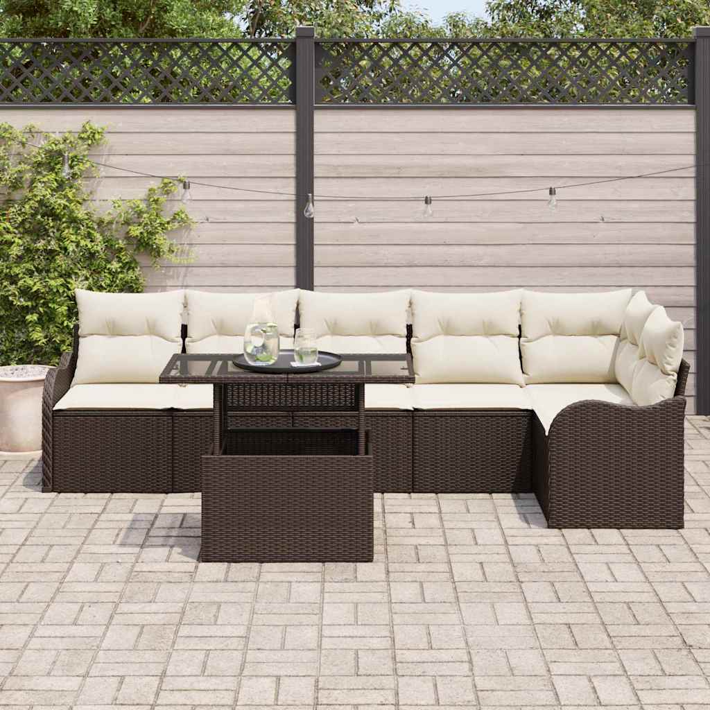 Sofa Set mit Kissen 7 pcs Braun Poly Rattan