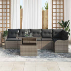 Sofa Set mit Kissen 7 pcs Grau Poly Rattan