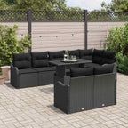 Lounge-Set mit Kissen 9 pcs Schwarz Poly Rattan