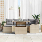 Garten-Sofa-Set mit Kissen 7 pcs Beige Poly Rattan