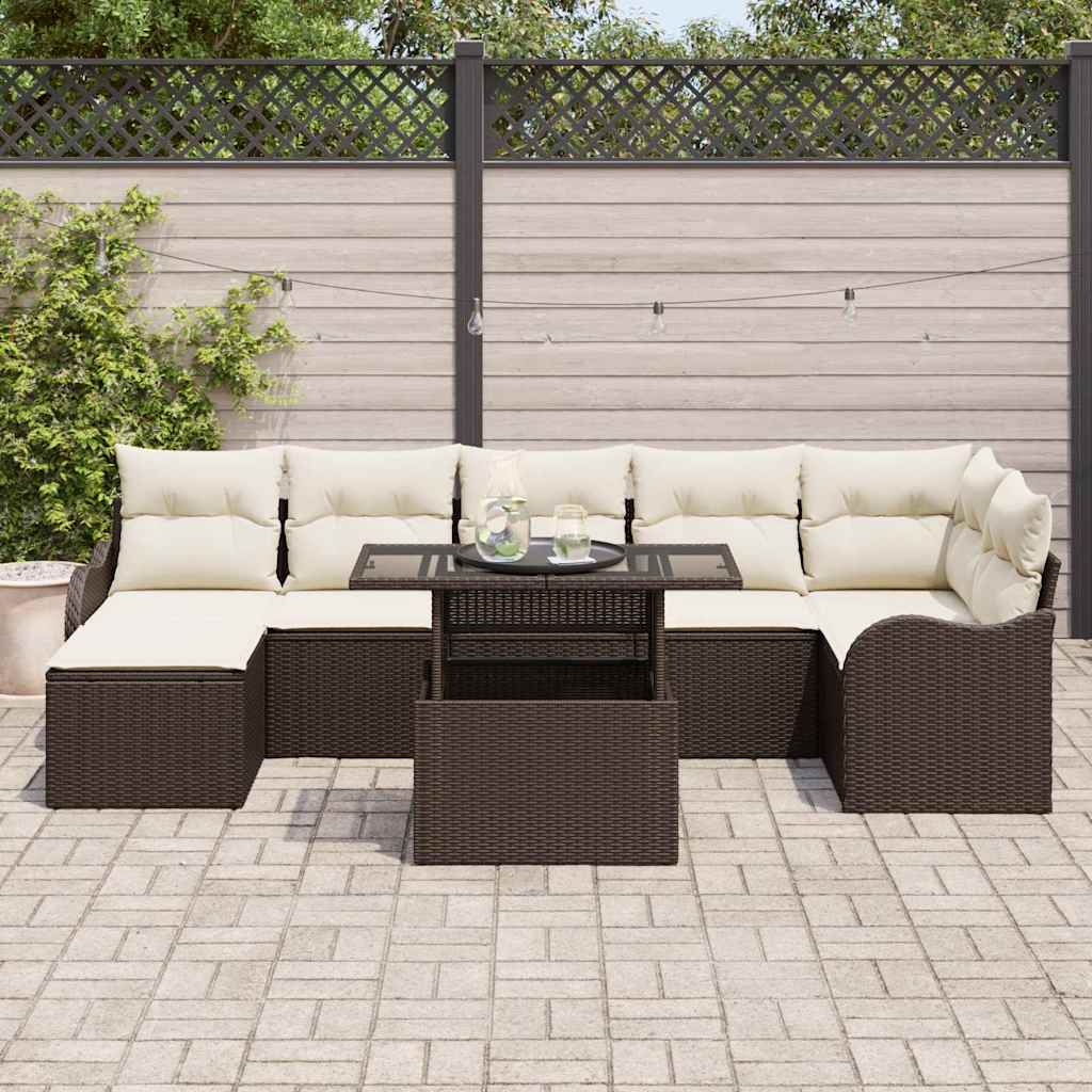 Garten-Sofa-Set mit Kissen 8 pcs Braun Poly Rattan