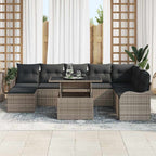 Garten-Sofa-Set mit Kissen 9 pcs Grau Poly Rattan