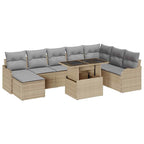 Garten-Sofa-Set mit Kissen 9 pcs Beige Poly Rattan