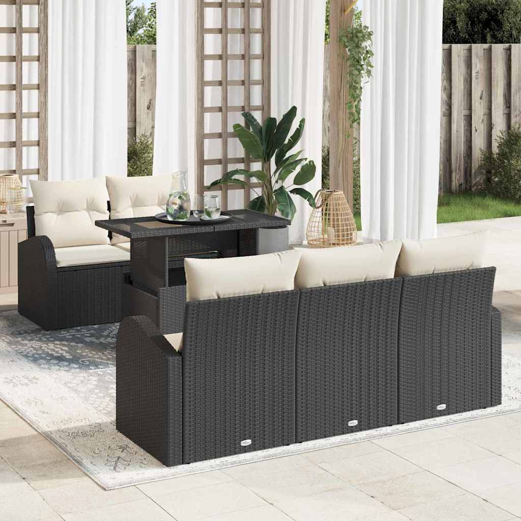 Gartensofa-set mit Kissen 6 pcs Schwarz Poly Rattan
