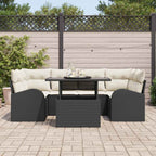 Gartensofa-set mit Kissen 7 pcs Schwarz Poly Rattan