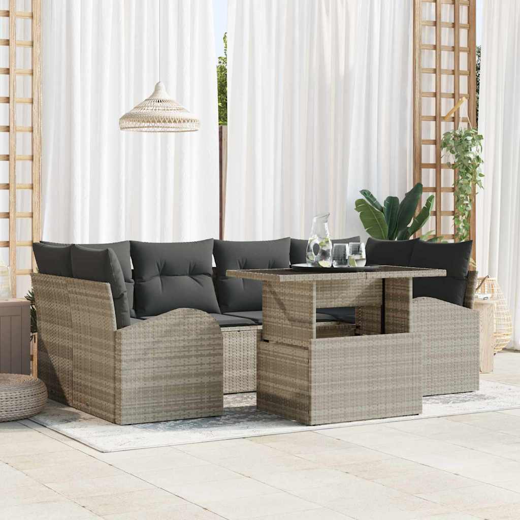 Gartensofa-set mit Kissen 7 pcs Hellgrau Poly Rattan