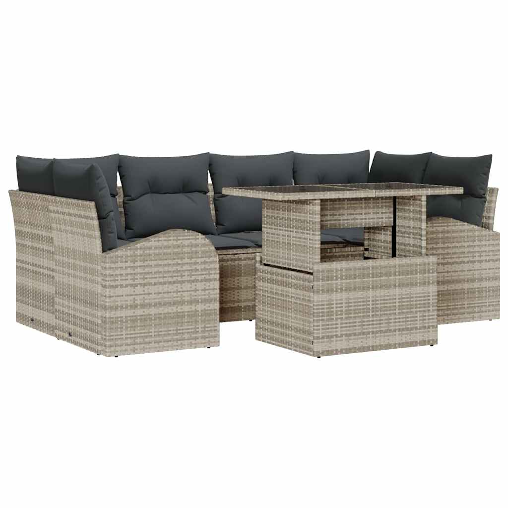 Gartensofa-set mit Kissen 7 pcs Hellgrau Poly Rattan