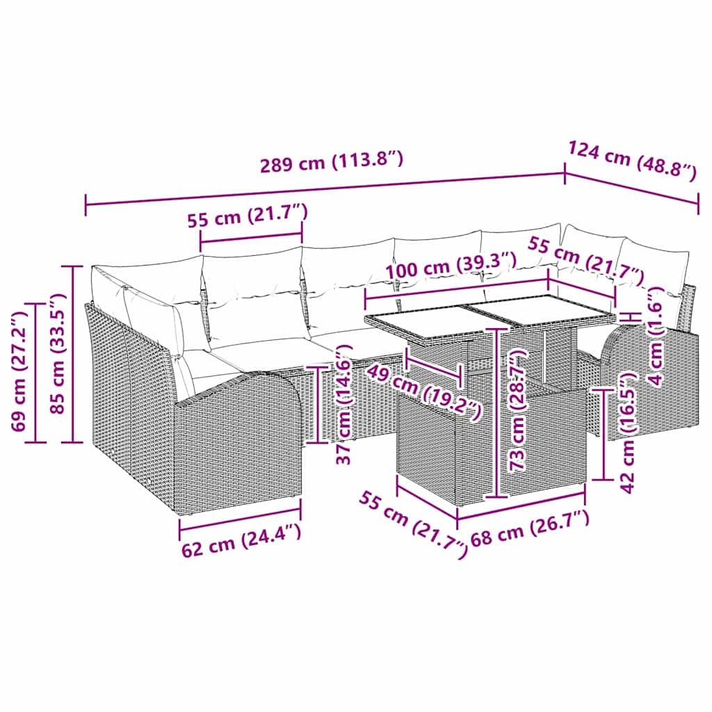 Garten-Sofa-Set mit Kissen 8 pcs Schwarz Poly Rattan