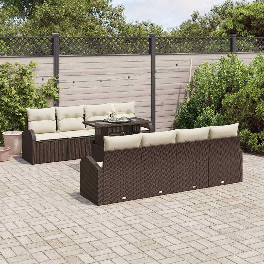 Garten-Sofa-Set mit Kissen 7 pcs Braun Poly Rattan