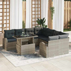 Gartensofa-set mit Speicher 9 pcs Hellgrau Poly-Rattan