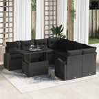 Gartensofa-set mit Speicher 9 pcs Schwarz Poly-Rattan