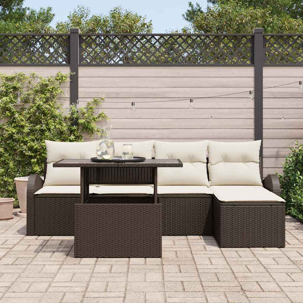 Garten-Sofa-Set mit Kissen 6 pcs Braun Poly-Rattan
