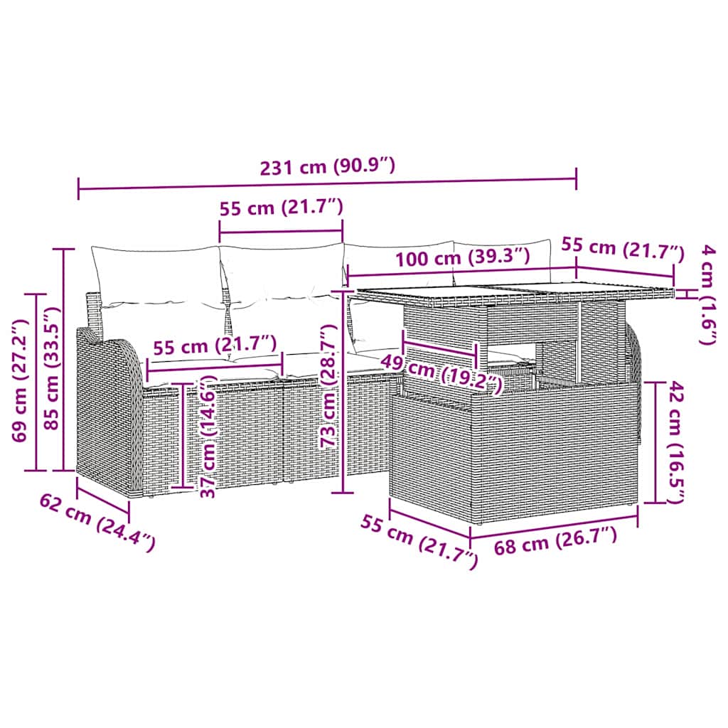 Garten-Sofa-Set mit Kissen 6 pcs Schwarz Poly-Rattan