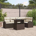 Gartensofa-set mit Speicher 6 pcs Braun und Creme Poly-Rattan