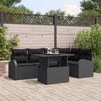 Garten-Sofa-Set mit Kissen 6 pcs Schwarz Poly-Rattan