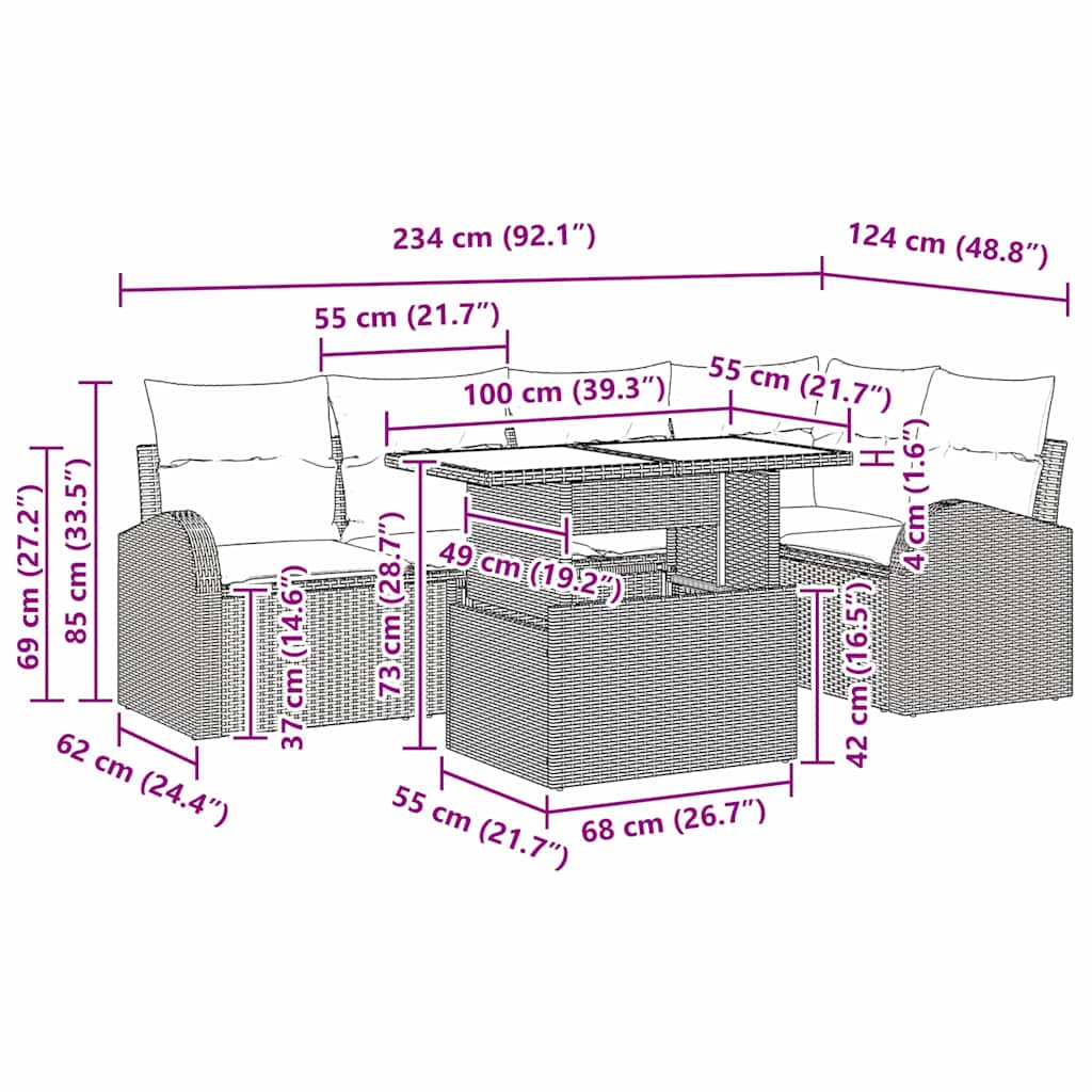 Garten-Sofa-Set mit Kissen 6 pcs Schwarz Poly-Rattan