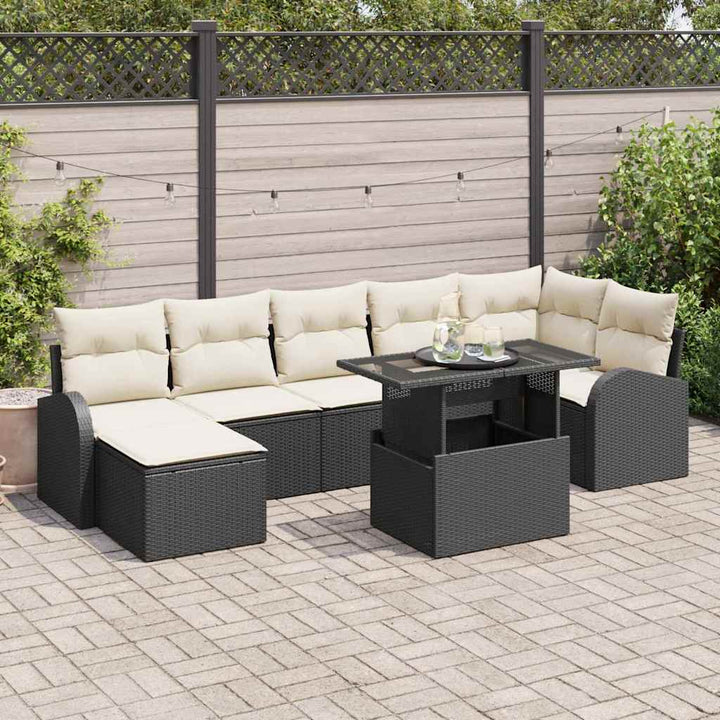 Garten-Sofa-Set mit Kissen 8 pcs Schwarz und Creme