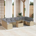 Gartensofa-set mit Kissen 11 pcs Beige und Hellgrau Poly-Rattan