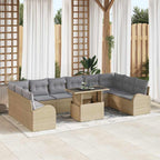 Gartensofa-set mit Kissen 11 pcs Beige und Hellgrau Poly-Rattan