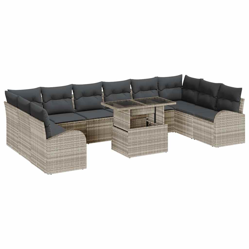 Garten-Sofa-Set mit Kissen 11 pcs Hellgrau Poly-Rattan