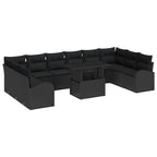 Gartensofa-set mit Speicher 11 pcs Schwarz Poly-Rattan