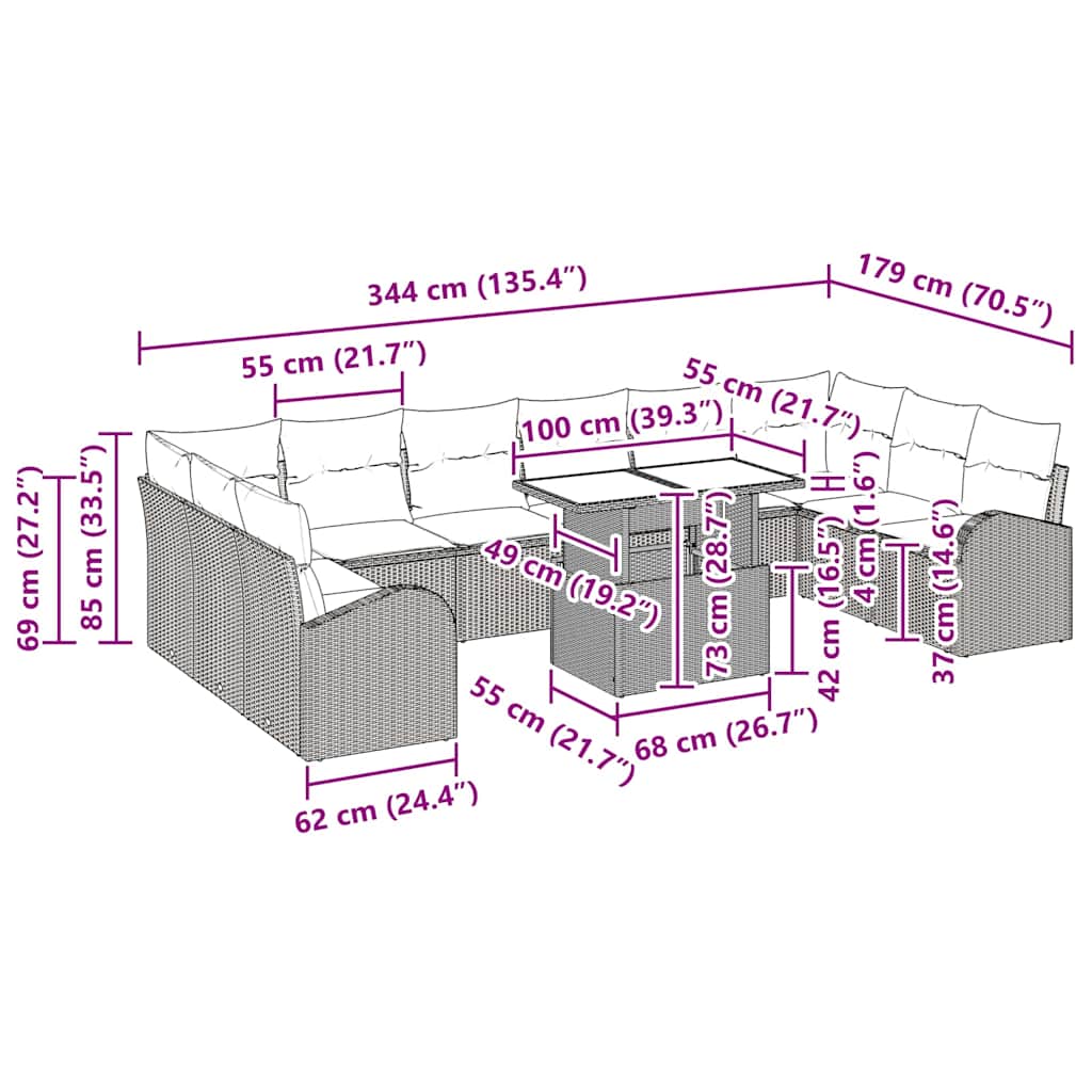 Gartensofa-set mit Speicher 11 pcs Schwarz Poly-Rattan