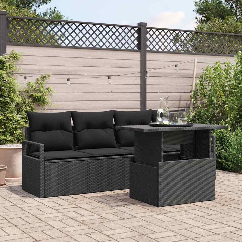 Gartensofa-set mit Speicher 5 pcs Schwarz Poly-Rattan