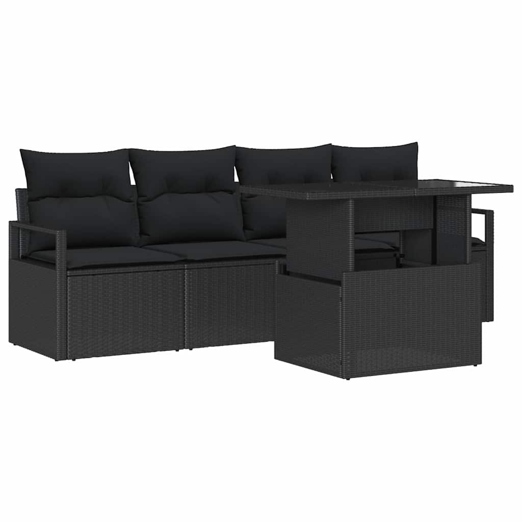 Gartensofa-set mit Speicher 5 pcs Schwarz Poly-Rattan