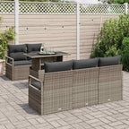 Gartensofa-set mit Speicher mit Kissen 6 pcs Grau Poly-Rattan