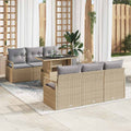 Gartensofa-set mit Kissen 7 pcs Beige und Hellgrau Poly-Rattan
