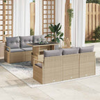 Gartensofa-set mit Kissen 7 pcs Beige und Hellgrau Poly-Rattan