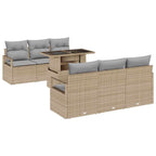 Gartensofa-set mit Kissen 7 pcs Beige und Hellgrau Poly-Rattan