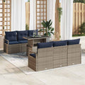 Gartensofa-set mit Speicher mit Kissen 7 pcs Grau Poly-Rattan