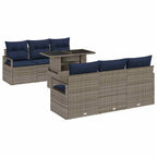Gartensofa-set mit Speicher mit Kissen 7 pcs Grau Poly-Rattan