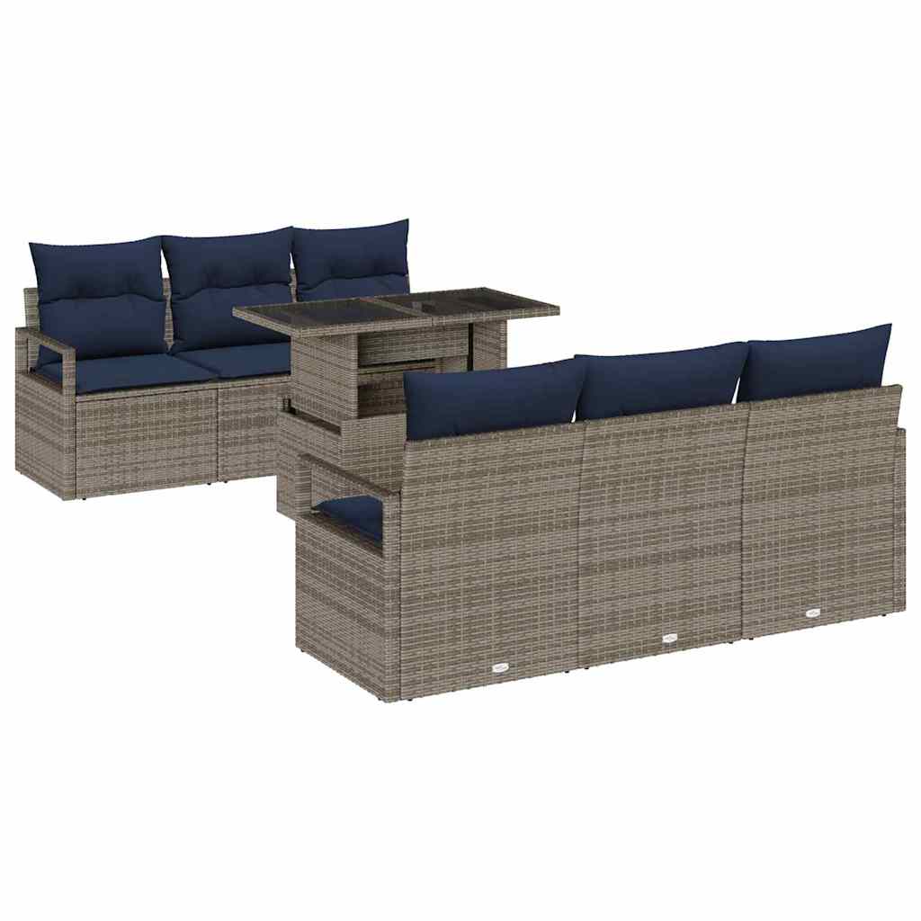 Gartensofa-set mit Speicher mit Kissen 7 pcs Grau Poly-Rattan