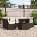 Gartensofa-set mit Speicher mit Kissen 7 pcs Braun Poly-Rattan