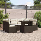 Gartensofa-set mit Speicher mit Kissen 7 pcs Braun Poly-Rattan