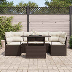 Gartensofa-set mit Speicher mit Kissen 7 pcs Braun Poly-Rattan